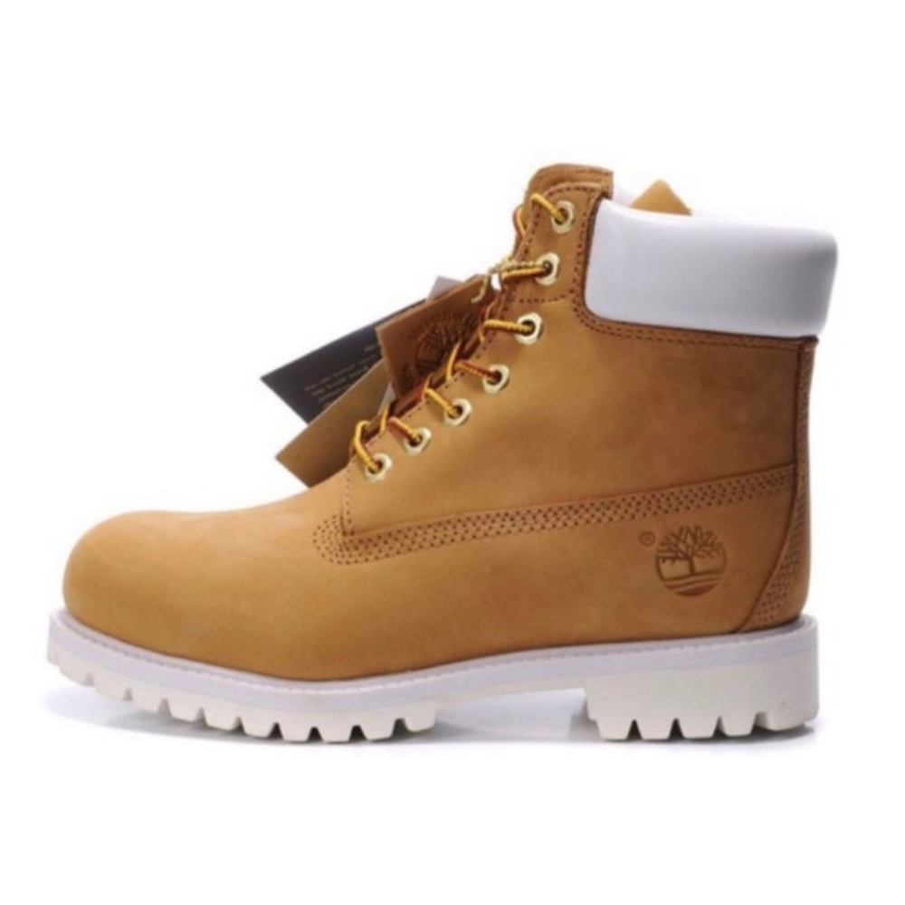 White and Tan Timberland Boots